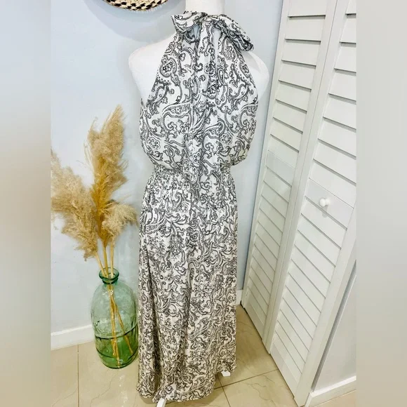 Vince Camuto • Women’s Elegant Ivory Paisley Halter Maxi Dress XS NWOT - Picture 10 of 14